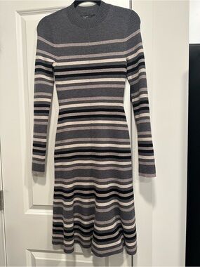 Theory Canonic AL Wool Ribbed Striped Midi Sweater Dress M